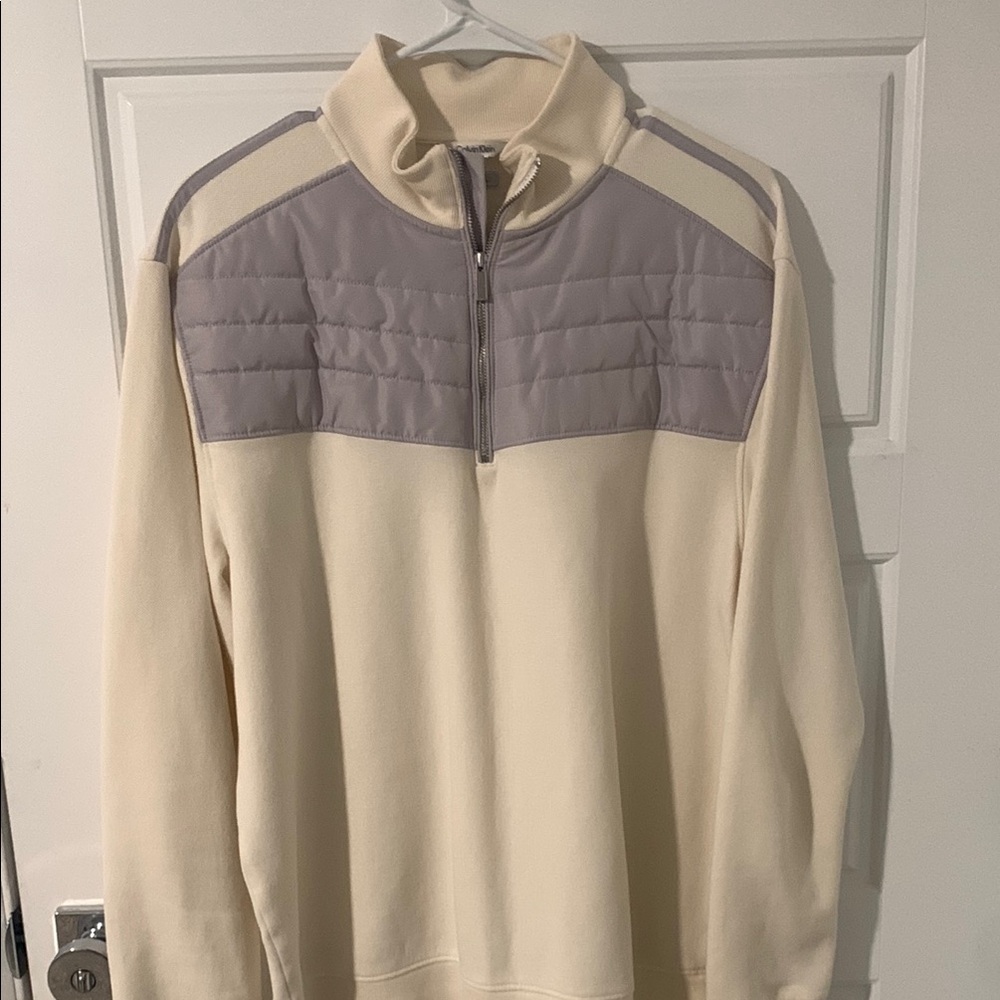 Men's Cream and Gray Quarter-Zip Sweater